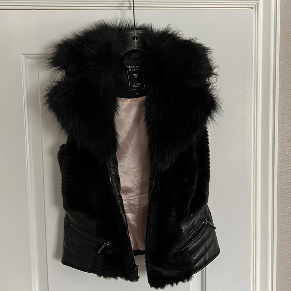 Guess brand faux fur and leather vest black size medium